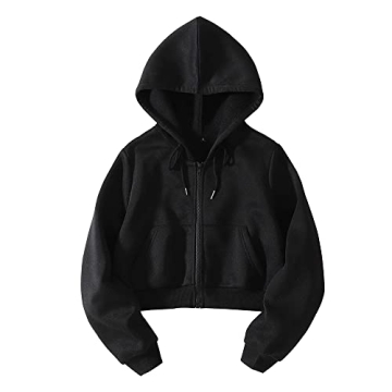 LOFAAC Women Fleece Full Zip Up Cropped Hoodie Sweatshirt 90s Long Sleeve Drawstring Hooded Crop Jac...
