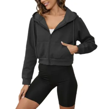 LOFAAC Women Fleece Full Zip Cropped Hoodie Sweatshirt