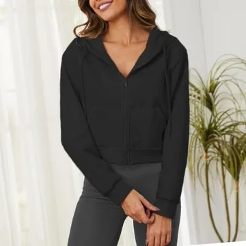 LOFAAC Women Fleece Full Zip Cropped Hoodie Sweatshirt