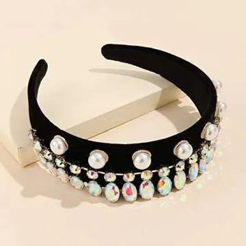 Baroque Rhinestone Glitter Headbands Handmade Velvet Padded Wide Daily Hair Hoop Crystal Wedding Headwear for Women Girls