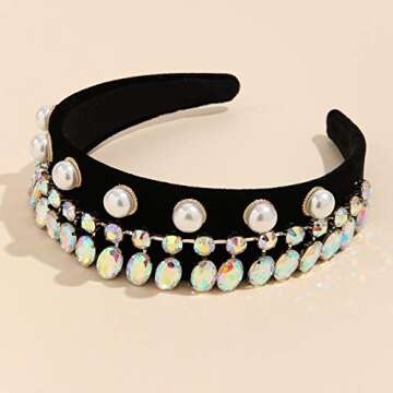 Baroque Rhinestone Glitter Headbands Handmade Velvet Padded Wide Daily Hair Hoop Crystal Wedding Headwear for Women Girls