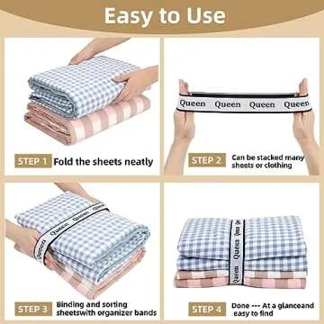 wuher Bed Sheet Organizer Bands Sheets Labels for Elastic Bedding Linen Closet Storage Foldable Sheet Set Organizer Sheet Keeper Band