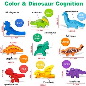 FFTROC Montessori Dinosaur Toys for 2 3 4 Year Old Boys - Wooden Stacking Dinosaur Toys for Kids 2-4 3-5, Toddler Balancing Block Sets