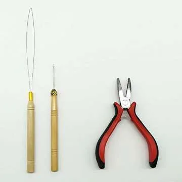 TIHOOD Hair Extension Kit Pliers Pulling Hook Bead Device Tool Kits and 1500PCS Silicone Lined Micro Rings (Black, Blonde and Brown Beads)