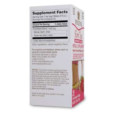 Hyleys Slim Tea Raspberry Flavor - Weight Loss Herbal Supplement Cleanse and Detox - 25 Tea Bags (1 ...