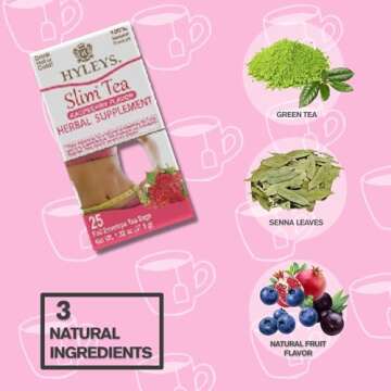 Hyleys Slim Tea Raspberry Flavor - Weight Loss Herbal Supplement Cleanse and Detox - 25 Tea Bags (1 Pack)