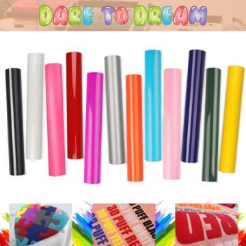 TransWonder Puff-Vinyl-Heat-Transfer - 13Pcs 3D Puff Heat Transfer Vinyl in 12 Assorted Colors Puff ...