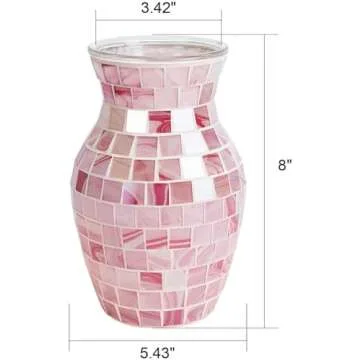 Pink Flower Vase for Decor - Pink Mosaic Glass Vase Handmade Modern Decorative Flower Vases for Home Décor,Table,Shelf Bookshelf, Wedding Banquet and Centerpieces