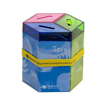 Classic MoonJar Award Winning SAVE SPEND SHARE Educational Tin Toy Bank with Passbook| Moneybox for ...