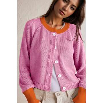 Women's Cropped Cardigan - Stylish Color Block Knit Sweater