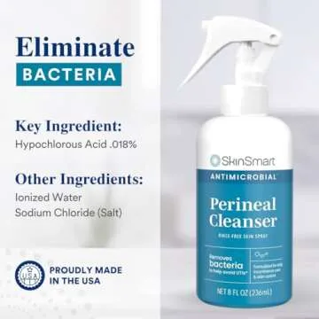 SkinSmart Antimicrobial Perineal Cleanser, Ideal for Incontinence Care and Postpartum, Removes Bacteria, 8 oz Spray