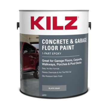 KILZ 1-Part Epoxy Acrylic Concrete and Garage Floor Paint, Interior/Exterior, Satin, Slate Gray, 1 G...