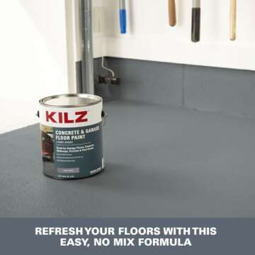 KILZ 1-Part Epoxy Acrylic Concrete and Garage Floor Paint, Interior/Exterior, Satin, Slate Gray, 1 Gallon