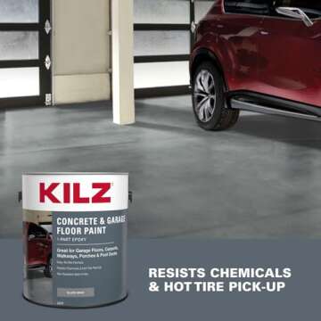 KILZ 1-Part Epoxy Acrylic Concrete and Garage Floor Paint, Interior/Exterior, Satin, Slate Gray, 1 Gallon