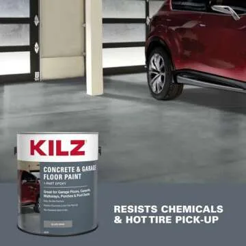 KILZ 1-Part Epoxy Acrylic Concrete and Garage Floor Paint, Interior/Exterior, Satin, Slate Gray, 1 Gallon