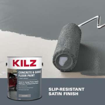 KILZ 1-Part Epoxy Acrylic Concrete and Garage Floor Paint, Interior/Exterior, Satin, Slate Gray, 1 Gallon