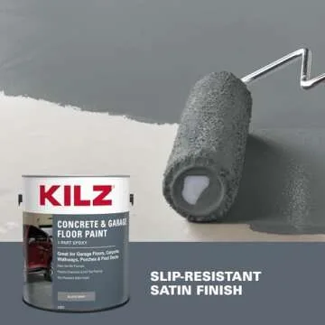 KILZ 1-Part Epoxy Acrylic Concrete and Garage Floor Paint, Interior/Exterior, Satin, Slate Gray, 1 Gallon