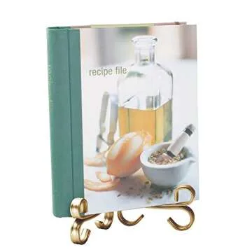 mDesign Decorative Metal Display Easel, Cookbook Holder, and Plate Stand for Kitchen and Household Storage of Tablets, Books, Plates, Pictures, Displays - Medium - Aged Brass