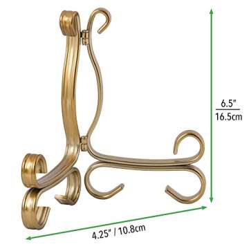 mDesign Decorative Metal Display Easel, Cookbook Holder, and Plate Stand for Kitchen and Household Storage of Tablets, Books, Plates, Pictures, Displays - Medium - Aged Brass