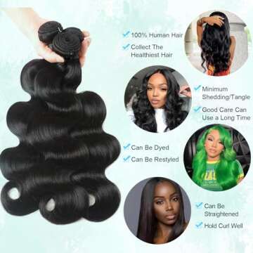 BATOPIS 12A Human Hair Bundles 14 16 18 Inch Body Wave 3 Bundles Human Hair 100% Unprocessed Brazilian Virgin Hair Bundles Deals Human Hair Weft Weave Bundles Human Hair Extension Natural Black Color