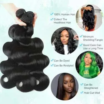 BATOPIS 12A Human Hair Bundles 14 16 18 Inch Body Wave 3 Bundles Human Hair 100% Unprocessed Brazilian Virgin Hair Bundles Deals Human Hair Weft Weave Bundles Human Hair Extension Natural Black Color