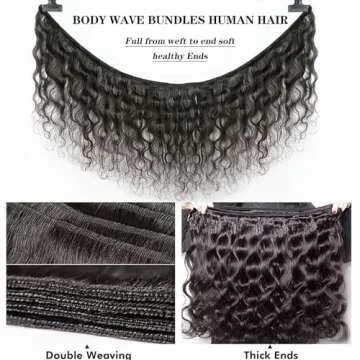 BATOPIS 12A Human Hair Bundles 14 16 18 Inch Body Wave 3 Bundles Human Hair 100% Unprocessed Brazilian Virgin Hair Bundles Deals Human Hair Weft Weave Bundles Human Hair Extension Natural Black Color