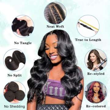 BATOPIS 12A Human Hair Bundles 14 16 18 Inch Body Wave 3 Bundles Human Hair 100% Unprocessed Brazilian Virgin Hair Bundles Deals Human Hair Weft Weave Bundles Human Hair Extension Natural Black Color