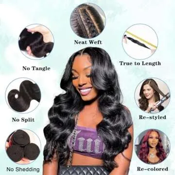 BATOPIS 12A Human Hair Bundles 14 16 18 Inch Body Wave 3 Bundles Human Hair 100% Unprocessed Brazilian Virgin Hair Bundles Deals Human Hair Weft Weave Bundles Human Hair Extension Natural Black Color