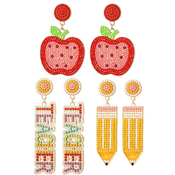 Teacher Gift Earrings for Women Rhinestone Beaded Dangle Drop Pencil FRIYAY Earrings Colorful Teache...