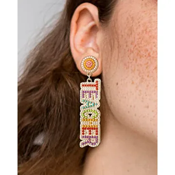 Teacher Gift Earrings for Women Rhinestone Beaded Dangle Drop Pencil FRIYAY Earrings Colorful Teacher Appreciation Gift Back To School Jewelry Set (3 Pairs A)