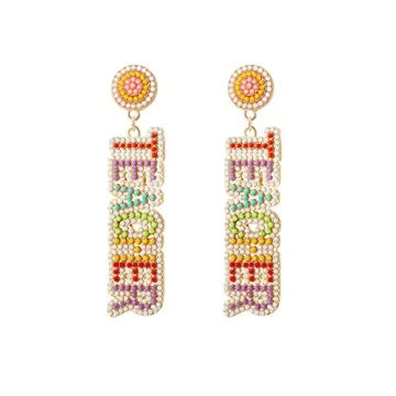 Teacher Gift Earrings for Women Rhinestone Beaded Dangle Drop Pencil FRIYAY Earrings Colorful Teacher Appreciation Gift Back To School Jewelry Set (3 Pairs A)