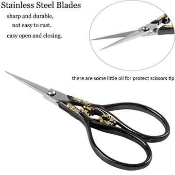 BIHRTC Vintage Black Scissors for Embroidery & Crafting