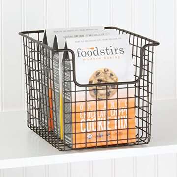 mDesign Metal Wire Food Storage Basket Organizer with Front Dip Opening for Organizing Kitchen Cabinets, Pantry Shelf, Bathroom, Laundry Room, Closet, Garage - Concerto Collection - 4 Pack - Bronze