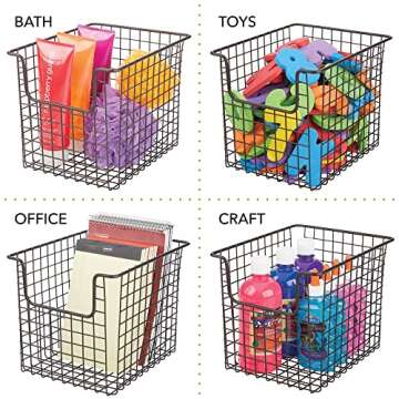 mDesign Metal Wire Food Storage Basket Organizer with Front Dip Opening for Organizing Kitchen Cabinets, Pantry Shelf, Bathroom, Laundry Room, Closet, Garage - Concerto Collection - 4 Pack - Bronze