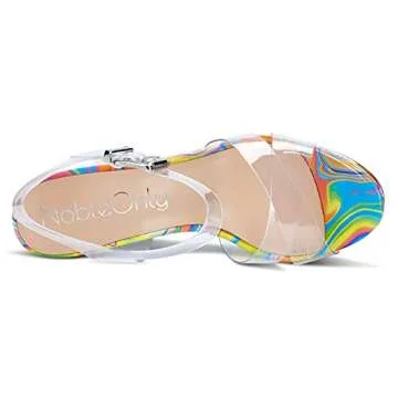 NobleOnly Women's Wedge High Heels Platform Ankle Strap Sandals Open Toe Slingback Basic Office Sandal 6" Heel Shoes Colorful Transparent 10 M US