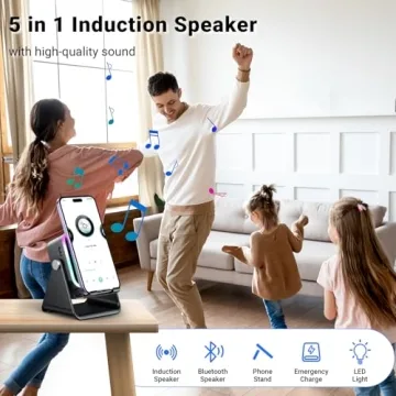 Induction Speaker with Phone Stand 5-in-1 Wireless Induction Bluetooth Audio for iPhone Android Phon...