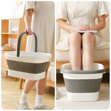 moohemoo Collapsible Foot Bath Basin Foot soak Tub, Foot Soaking Tub with Massage Acupoint for Feet Soaking, Pedicure Foot Spa, Multifunction Plastic Bucket with Handle, Home Spa Treatment – Grey