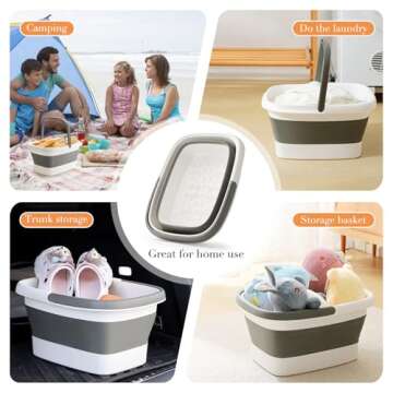 moohemoo Collapsible Foot Bath Basin Foot soak Tub, Foot Soaking Tub with Massage Acupoint for Feet Soaking, Pedicure Foot Spa, Multifunction Plastic Bucket with Handle, Home Spa Treatment – Grey