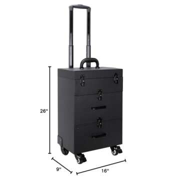 Ver Beauty Professional Rolling Makeup Train Case, Hair Stylist, Nail & Makeup Artist Travel Case, F...