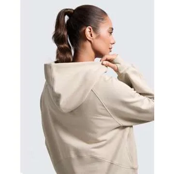 CRZ YOGA Womens Fleece Mock Neck Hoodie Oversized Pullover Long Sleeve Casual Workout Hooded Sweatshirts with Thumb Hole Mojave Tan Small