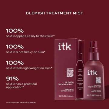 : ITK Skincare Salicylic Acid Spray for Face & Body Acne - Blemish-Fighting Treatment for Body Acne, Bacne, Blackheads, Pimples & Blemishes - BHA Blemish Facial Mist Post Workout - 3.3oz Spray Bottle