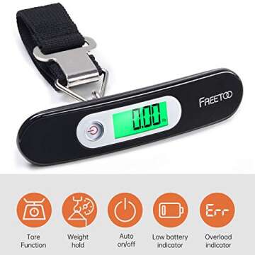 FREETOO Luggage Scale Portable Digital Hanging Scale for Travel, Suitcase Weight Scale with Superior Piano Lacquer 110 Lb/ 50Kg Capacity, Battery Included (Black)