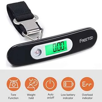 FREETOO Luggage Scale Portable Digital Hanging Scale for Travel, Suitcase Weight Scale with Superior Piano Lacquer 110 Lb/ 50Kg Capacity, Battery Included (Black)