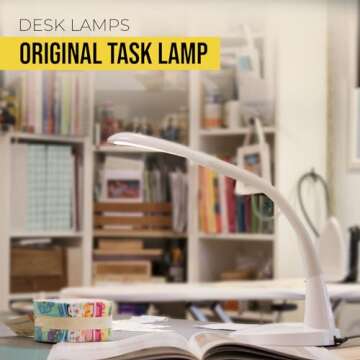Stella Lighting Original Premium 10W LED Desk Task Lamp - White - Adjustable Dimmable Low Vision Natural Table Light - Bright Macular Degeneration Aid - Hobby, Crafting, Sewing, Reading, & Office