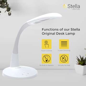 Stella Lighting Original Premium 10W LED Desk Task Lamp - White - Adjustable Dimmable Low Vision Natural Table Light - Bright Macular Degeneration Aid - Hobby, Crafting, Sewing, Reading, & Office