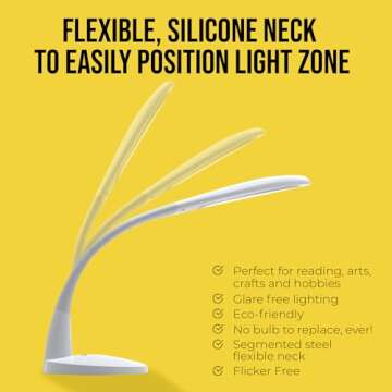 Stella Lighting Original Premium 10W LED Desk Task Lamp - White - Adjustable Dimmable Low Vision Natural Table Light - Bright Macular Degeneration Aid - Hobby, Crafting, Sewing, Reading, & Office