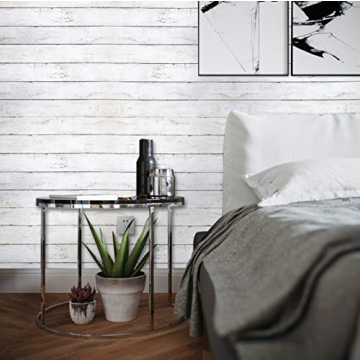 CiCiwind White Wood Peel and Stick Wallpaper for Easy Decor