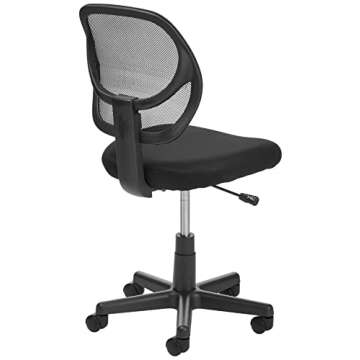 Amazon Basics Rolling Desk Chair, Adjustable, Low Back, Padded Seat, Breathable Mesh, Swivel, Black, 21.25" D x 22.5" W x 38" H