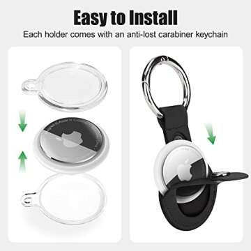 4 Pack AirTag Holder with Snap Keychain, Waterproof & Light Soft Apple Tag Holders, Leather Airtag Cover Compatible with Apple AirTags for Bags, Keys, Pets (Multi-Color)