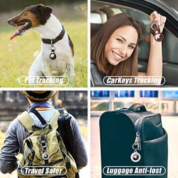 4 Pack AirTag Holder with Snap Keychain, Waterproof & Light Soft Apple Tag Holders, Leather Airtag Cover Compatible with Apple AirTags for Bags, Keys, Pets (Multi-Color)